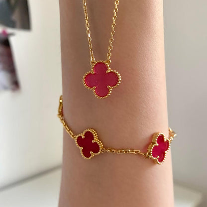 [OAKJURI Jewelry] NEW CLOVER 15MM PINK ENAMEL NECKLACE