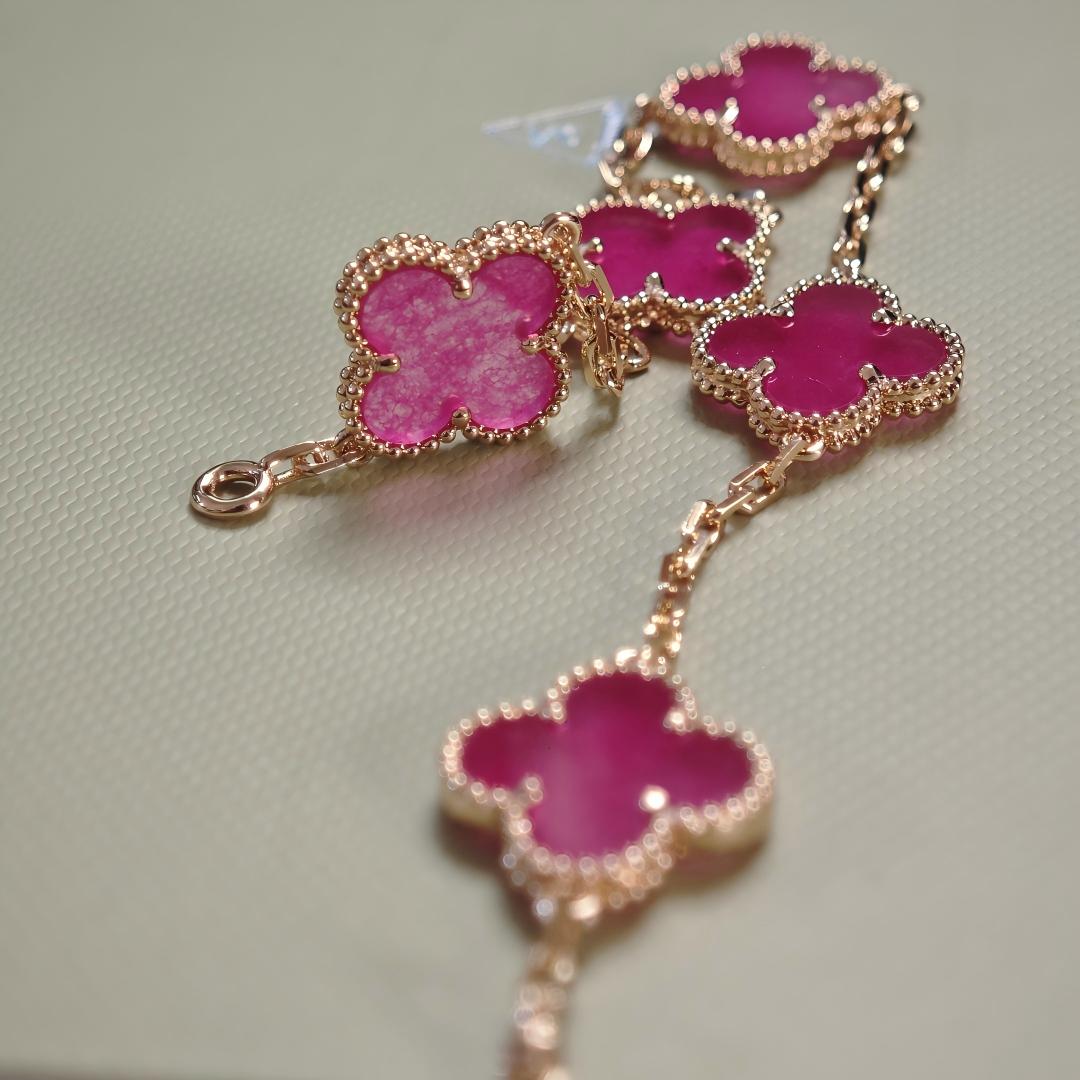 [OAKJURI Jewelry]NEW CLOVER 5 MOTIFS PINK ENAMEL BRACELET