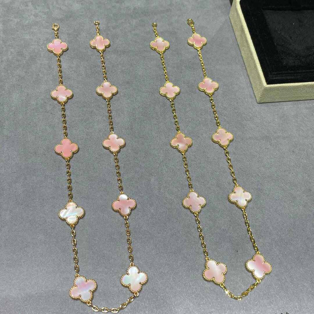[OAKJURI Jewelry]CLOVER 10 MOTIFS PINK MOP NECKLACE