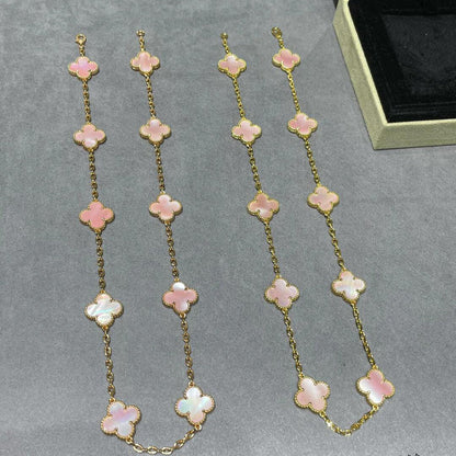 [OAKJURI Jewelry]CLOVER 10 MOTIFS PINK MOP NECKLACE