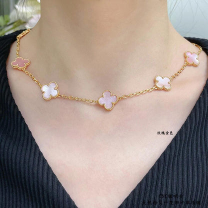 [OAKJURI Jewelry]CLOVER 10 MOTIFS PINK MOP NECKLACE
