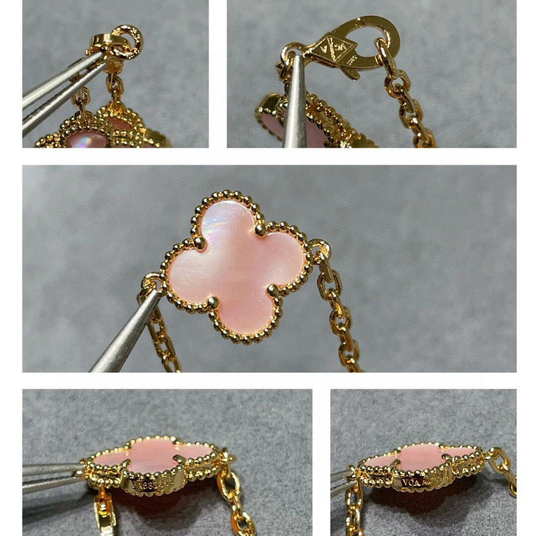 [OAKJURI Jewelry]CLOVER 10 MOTIFS PINK MOP NECKLACE