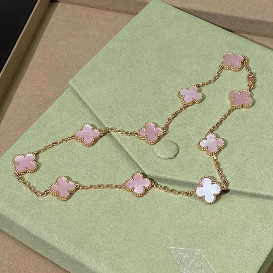 [OAKJURI Jewelry]CLOVER 10 MOTIFS PINK MOP NECKLACE