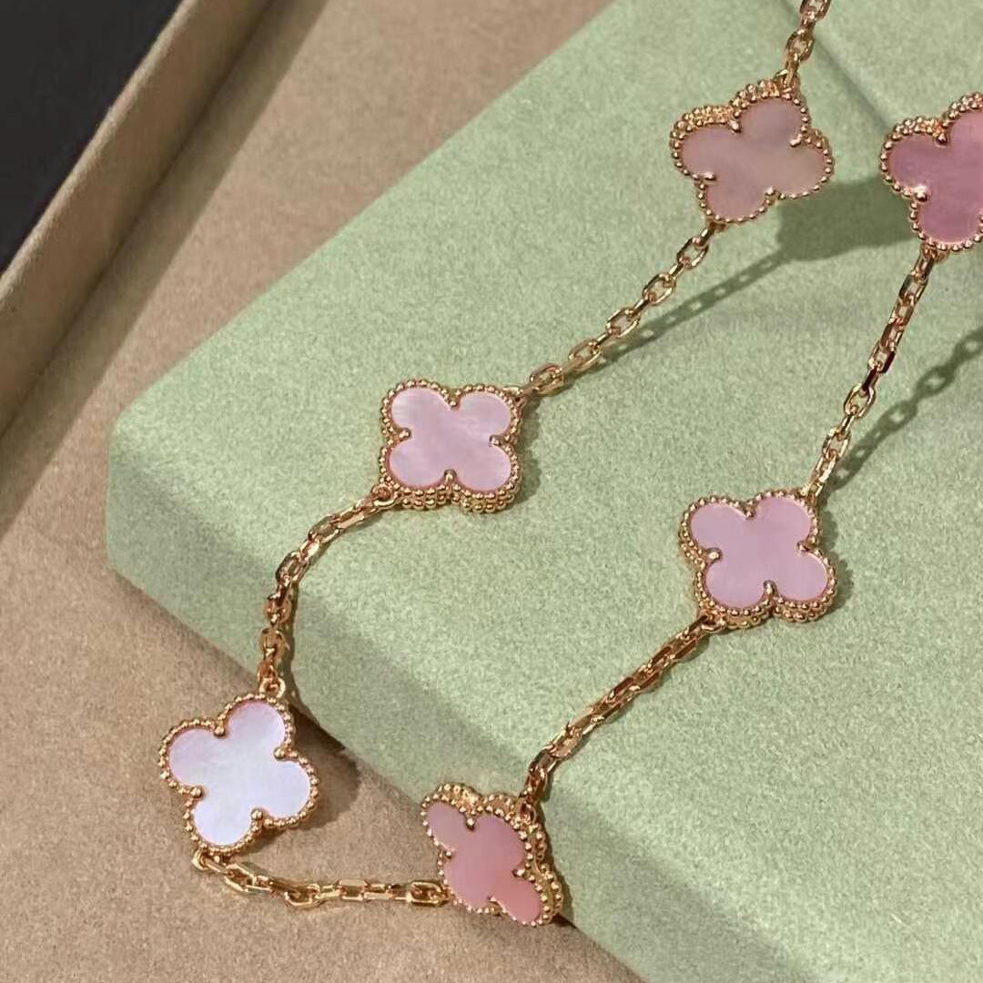 [OAKJURI Jewelry]CLOVER 10 MOTIFS PINK MOP NECKLACE