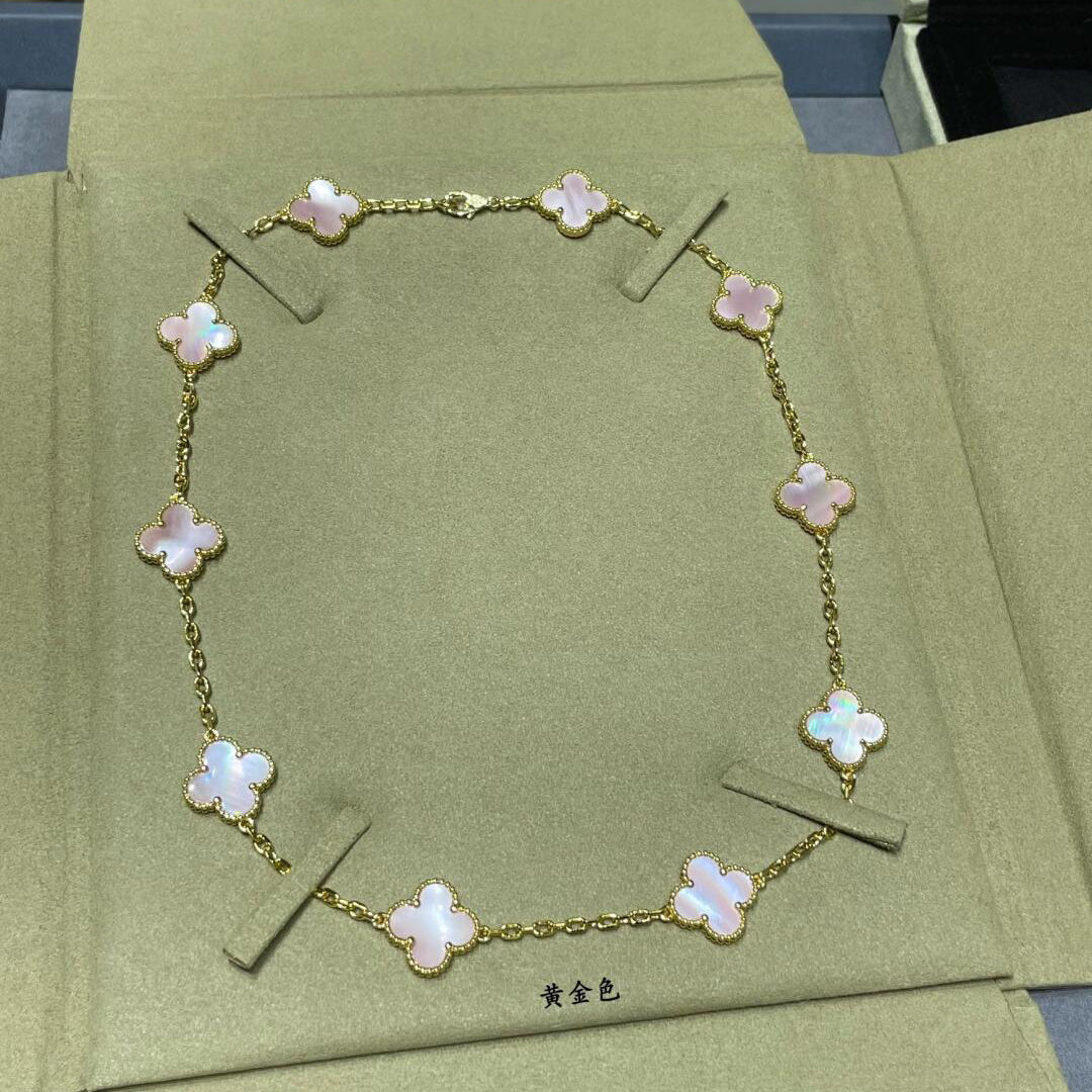 [OAKJURI Jewelry]CLOVER 10 MOTIFS PINK MOP NECKLACE