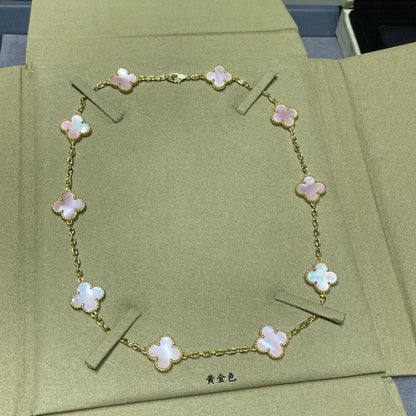 [OAKJURI Jewelry]CLOVER 10 MOTIFS PINK MOP NECKLACE