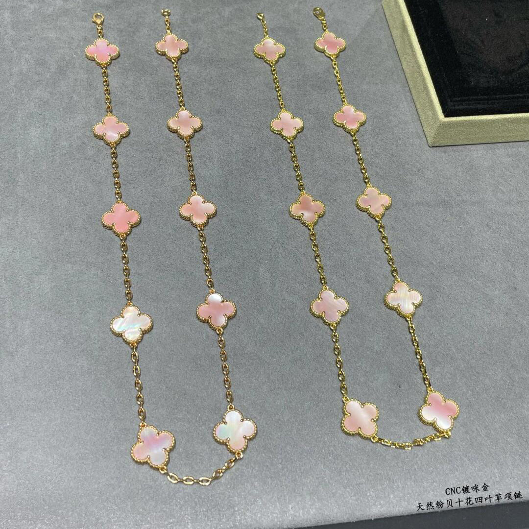 [OAKJURI Jewelry]CLOVER 10 MOTIFS PINK MOP NECKLACE