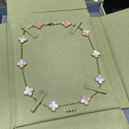[OAKJURI Jewelry]CLOVER 10 MOTIFS PINK MOP NECKLACE