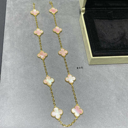 [OAKJURI Jewelry]CLOVER 10 MOTIFS PINK MOP NECKLACE