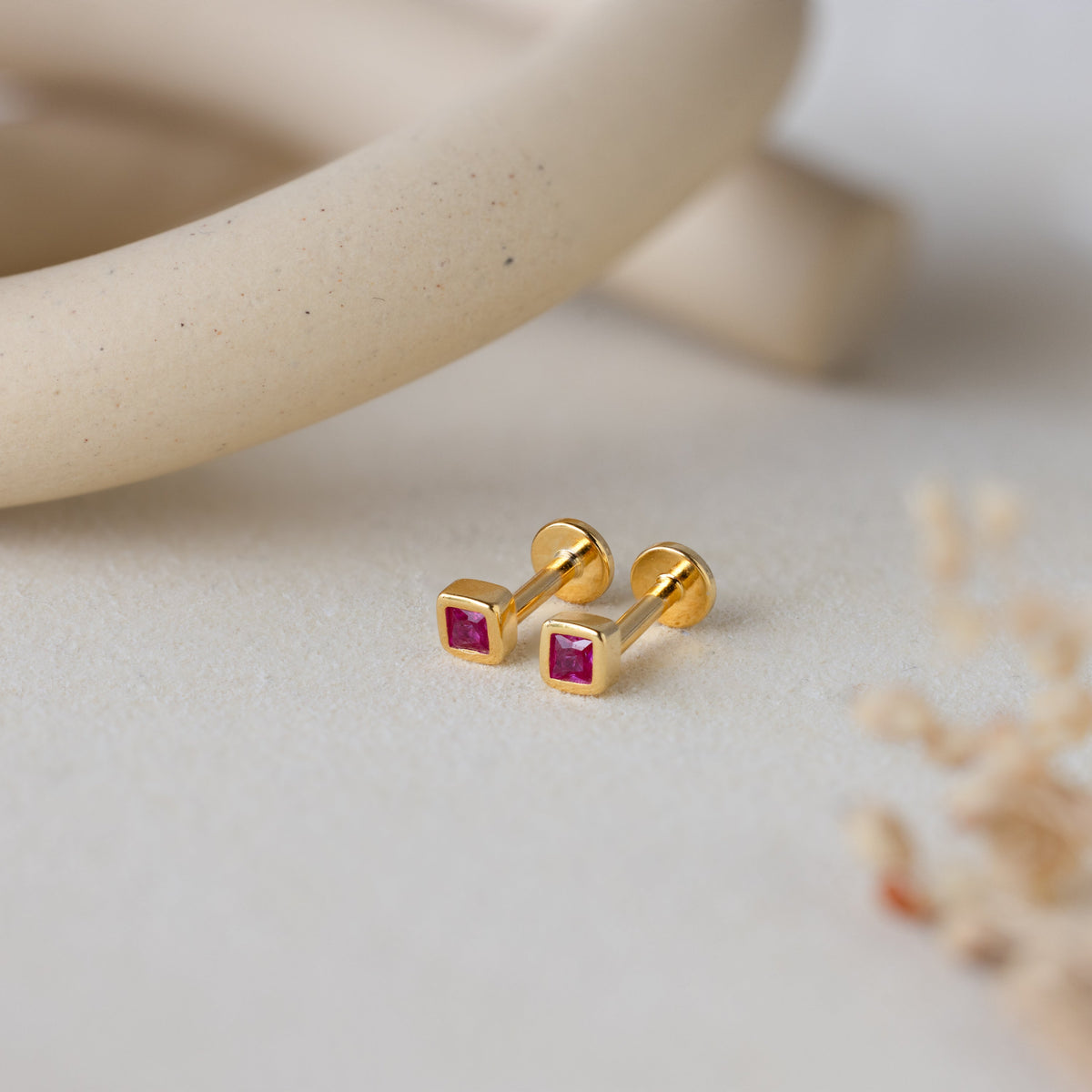 Square Bezel Birthstone Flatback Studs