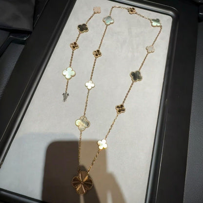 [OAKJURI Jewelry]DETACHABLE CLOVER 15(11+4) FLOWER ROSE GOLD NECKLACE SET