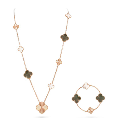 [OAKJURI Jewelry]DETACHABLE CLOVER 15(11+4) FLOWER ROSE GOLD NECKLACE SET