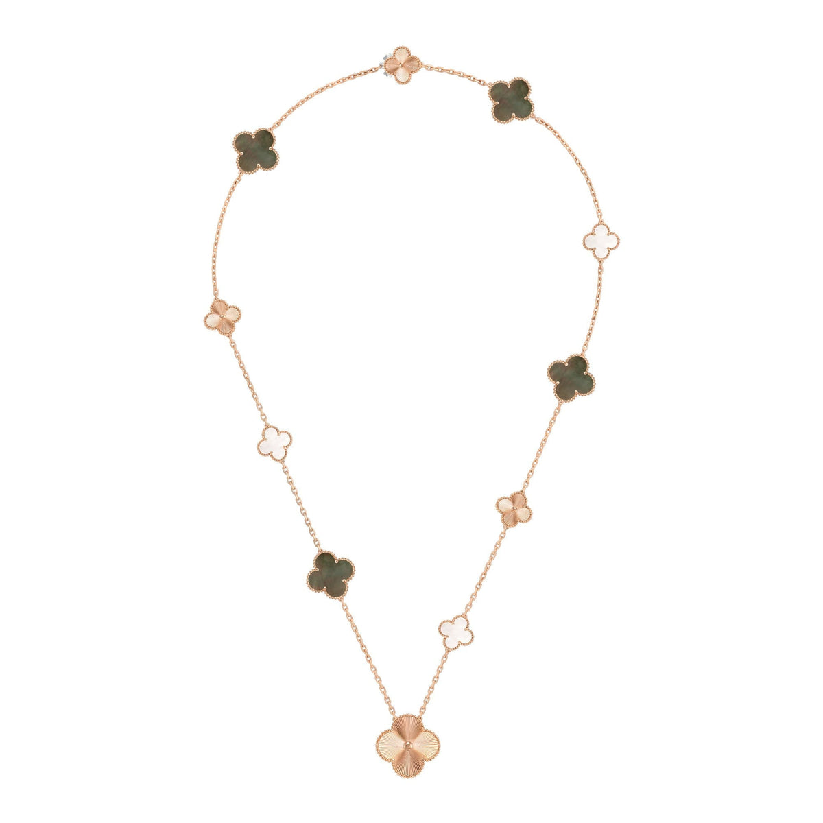 [OAKJURI Jewelry]DETACHABLE CLOVER 15(11+4) FLOWER ROSE GOLD NECKLACE SET