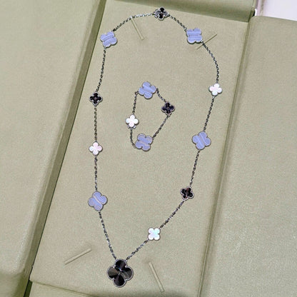 [OAKJURI Jewelry]DETACHABLE CLOVER 15(11+4) FLOWER SILVER NECKLACE SET