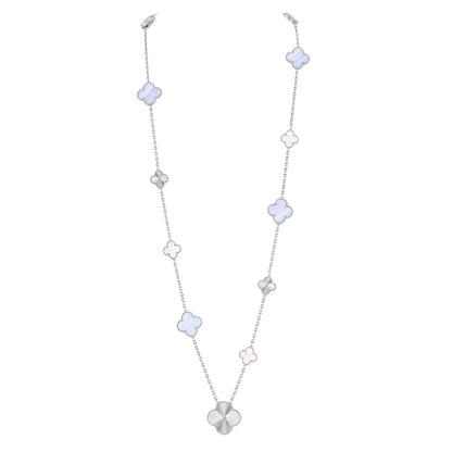 [OAKJURI Jewelry]DETACHABLE CLOVER 15(11+4) FLOWER SILVER NECKLACE SET