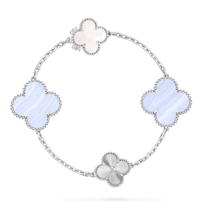 [OAKJURI Jewelry]DETACHABLE CLOVER 15(11+4) FLOWER SILVER NECKLACE SET