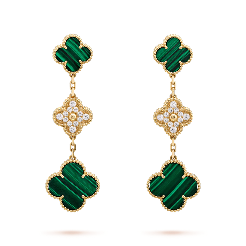 [OAKJURI Jewelry]CLOVER EARRINGS GOLD MALACHITE DIAMOND 3 MOTIF