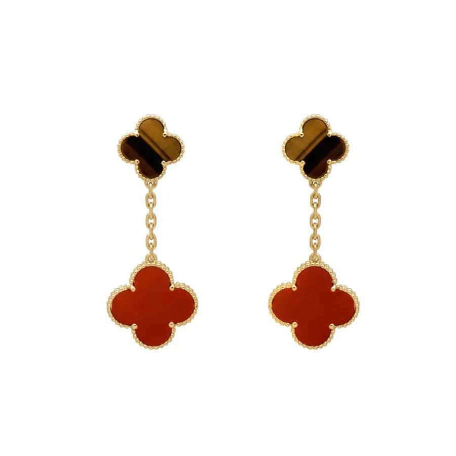 [OAKJURI Jewelry]CLOVER  2 MOTIF  TIGER EYE CARNELIAN EARRINGS