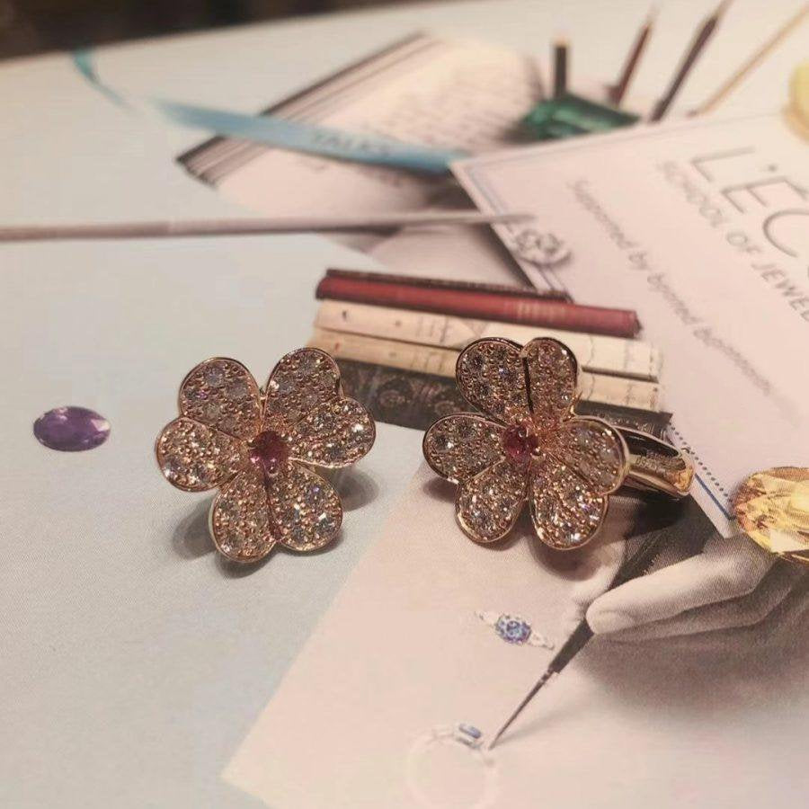 [OAKJURI Jewelry]FRIVOLE PINK GOLD FLOWER DIAMOND EARRINGS