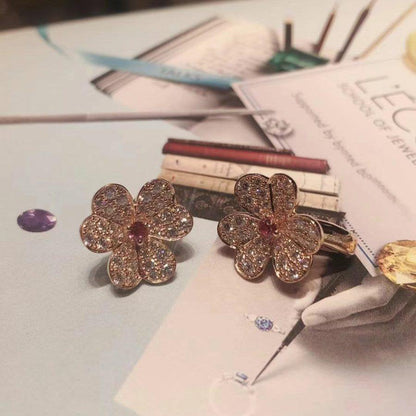 [OAKJURI Jewelry]FRIVOLE PINK GOLD FLOWER DIAMOND EARRINGS