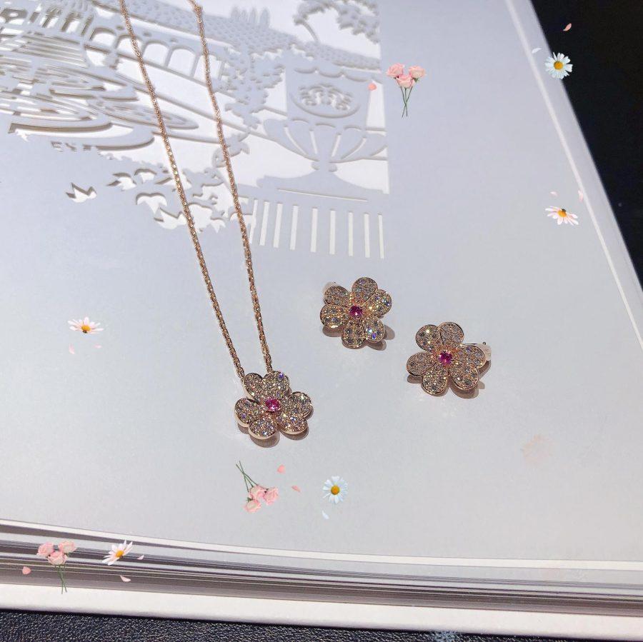 [OAKJURI Jewelry]FRIVOLE PINK GOLD FLOWER DIAMOND EARRINGS