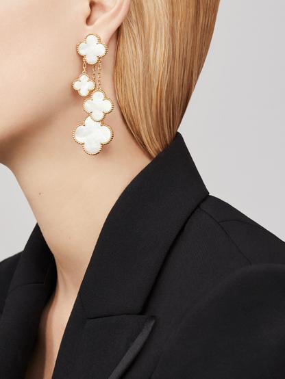 [OAKJURI Jewelry]CLOVER EARRINGS WHITE MOP 4 MOTIFS GOLD