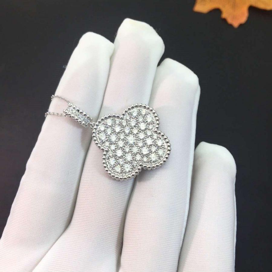 [OAKJURI Jewelry]CLOVER 25MM SILVER FULL DIAMOND BIG CLOVER NECKLACE