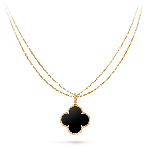 [OAKJURI Jewelry]CLOVER 25MM GOLD ONYX BIG CLOVER NECKLACE