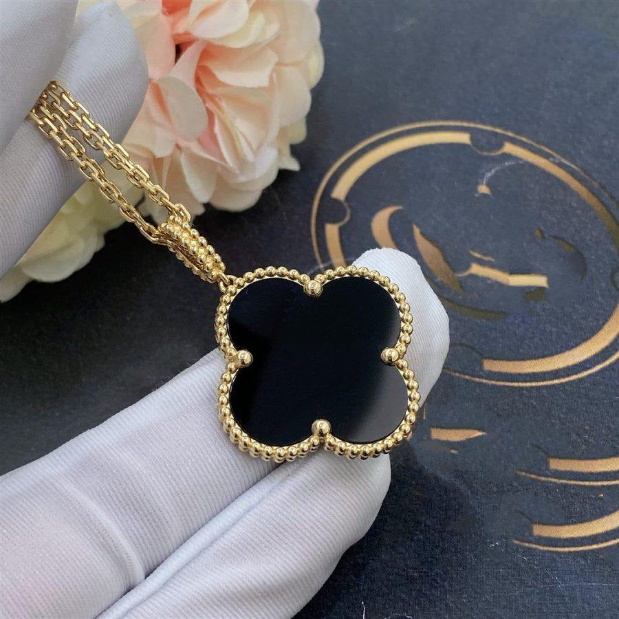 [OAKJURI Jewelry]CLOVER 25MM GOLD ONYX BIG CLOVER NECKLACE
