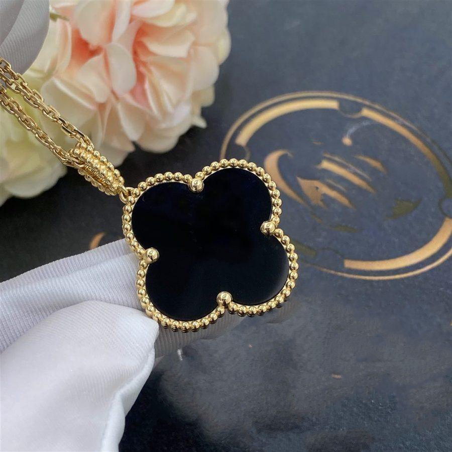 [OAKJURI Jewelry]CLOVER 25MM GOLD ONYX BIG CLOVER NECKLACE