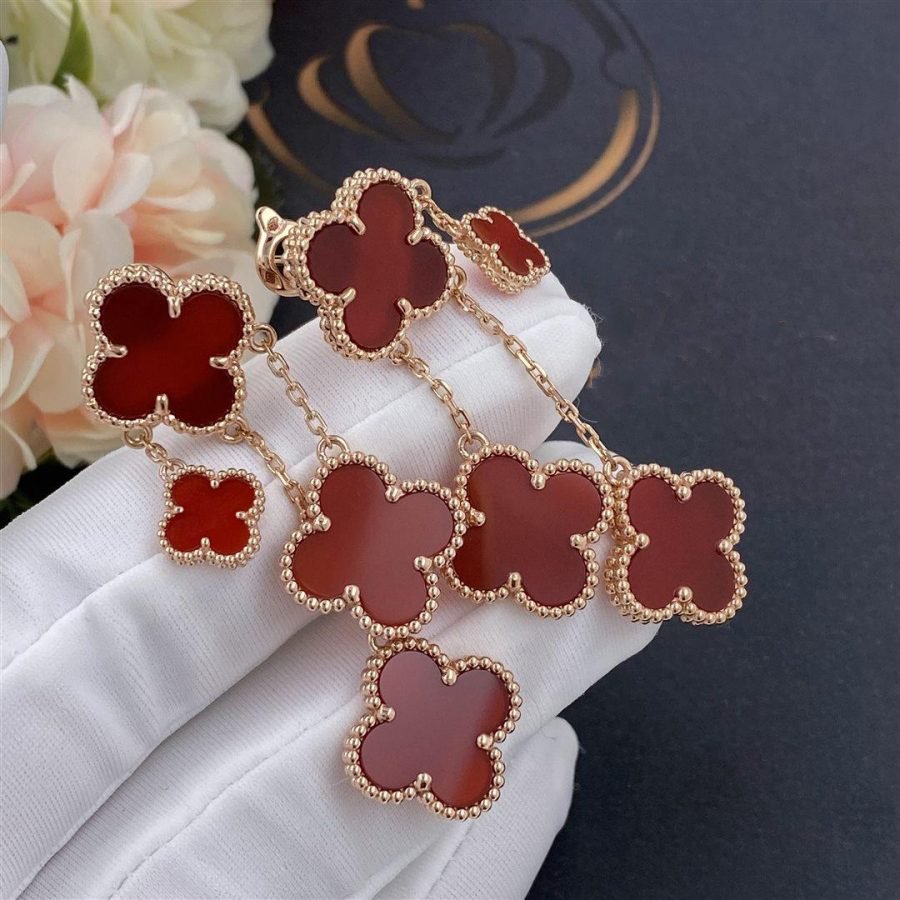 [OAKJURI Jewelry]CLOVER EARRINGS CARNELIAN 4 MOTIFS PINK GOLD