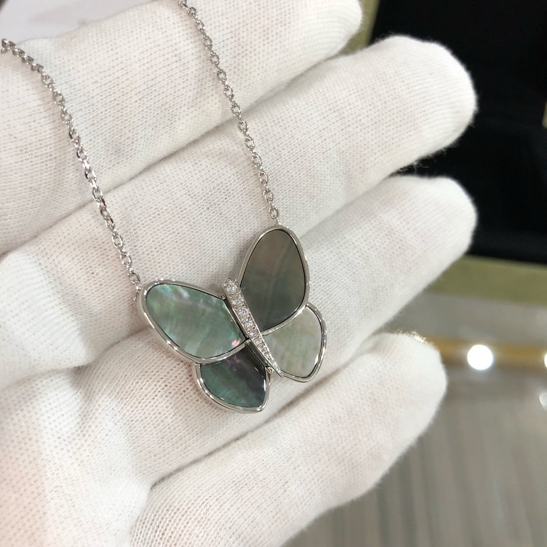 [OAKJURI Jewelry]LARGE BUTTERFLY SILVER PENDANT DIAMOND NECKLACE