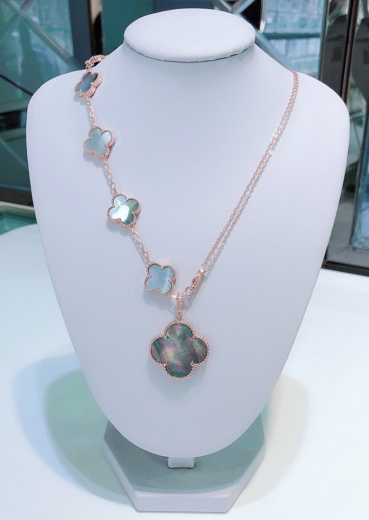 [OAKJURI Jewelry]COMBINED BRACELET 5 MOTIFS AND NECKLACE DARK MOP ROSE GOLD