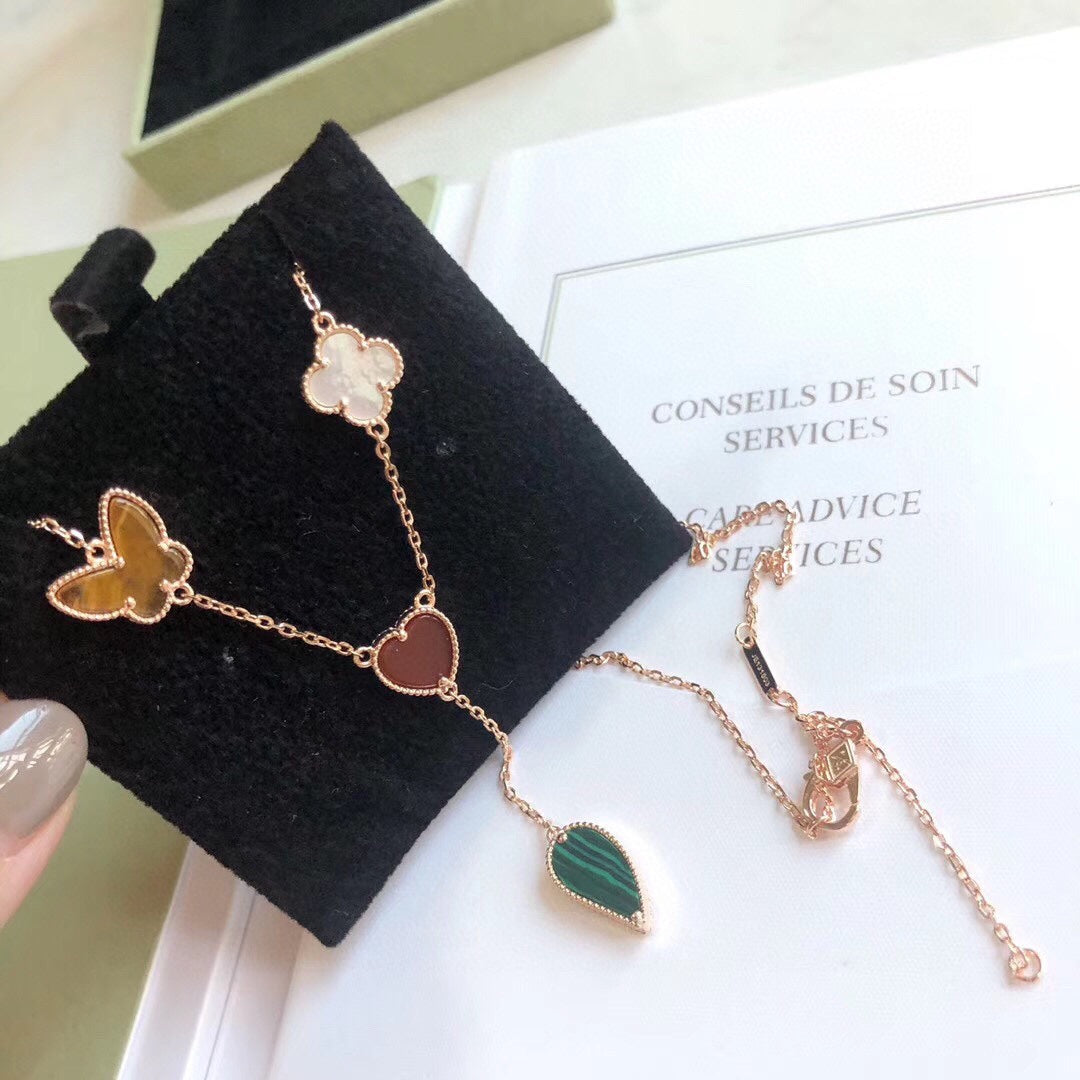 [OAKJURI Jewelry]LUCKY SPRING 4 MOTIFS ROSE GOLD NECKLACE
