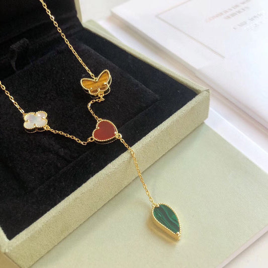 [OAKJURI Jewelry]LUCKY SPRING 4 MOTIFS ROSE GOLD NECKLACE