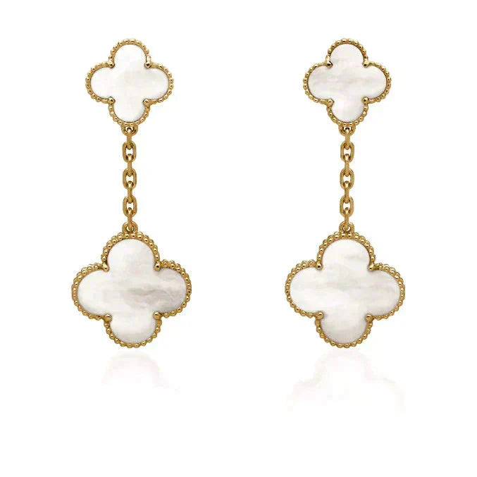 [OAKJURI Jewelry]CLOVER 2 MOTIF WHITE MOP EARRINGS