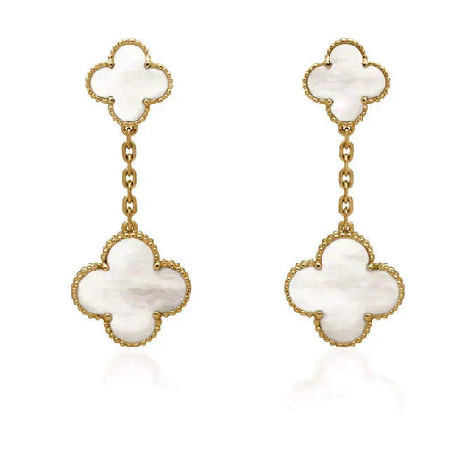 [OAKJURI Jewelry]CLOVER 2 MOTIF WHITE MOP EARRINGS
